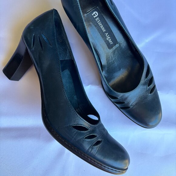 Etienne Aigner Navy Blue Leather Pumps - Picture 1 of 9
